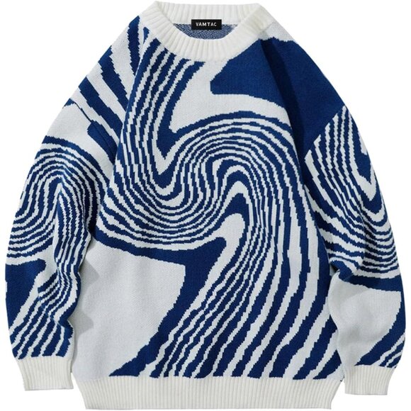 Sweaters - Mens Oversized Knit Sweater Graphic Crewneck Pullover Casual Streetwear